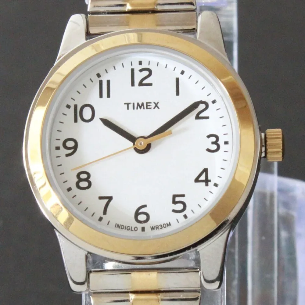 Essex Ave Ladies Indiglo Quartz Watch By Timex Two Tone Expansion Bracelet 25mm